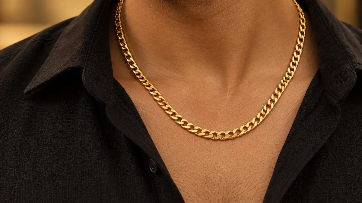 Men's curb link chain in gold-plated 925 silver - Vilva Jewels Coimbatore
