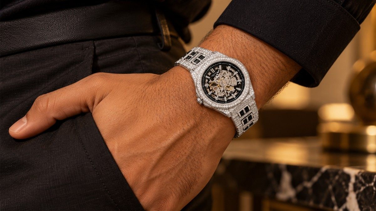 Men's 925 silver watch with a stone-set bezel - Vilva Jewels Coimbatore